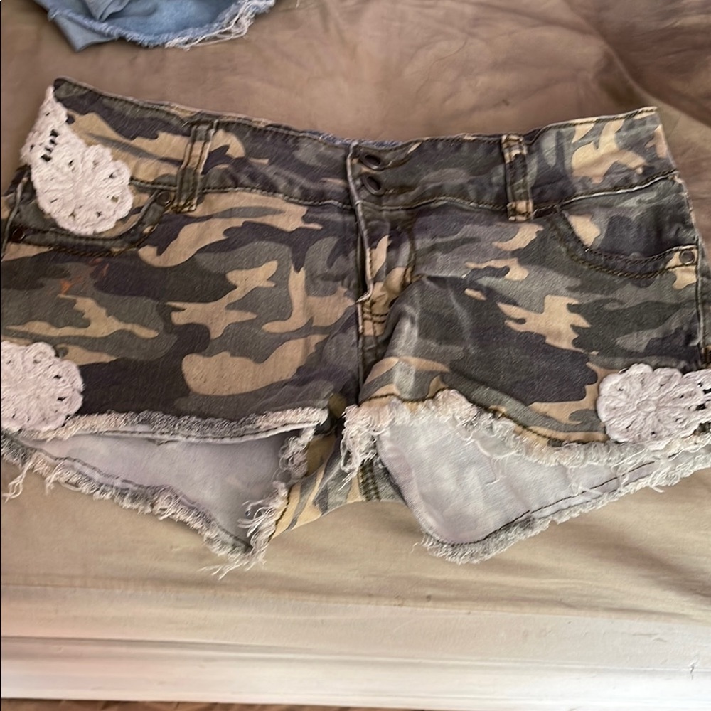 Camouflage Women's Shorts with Lace Accents